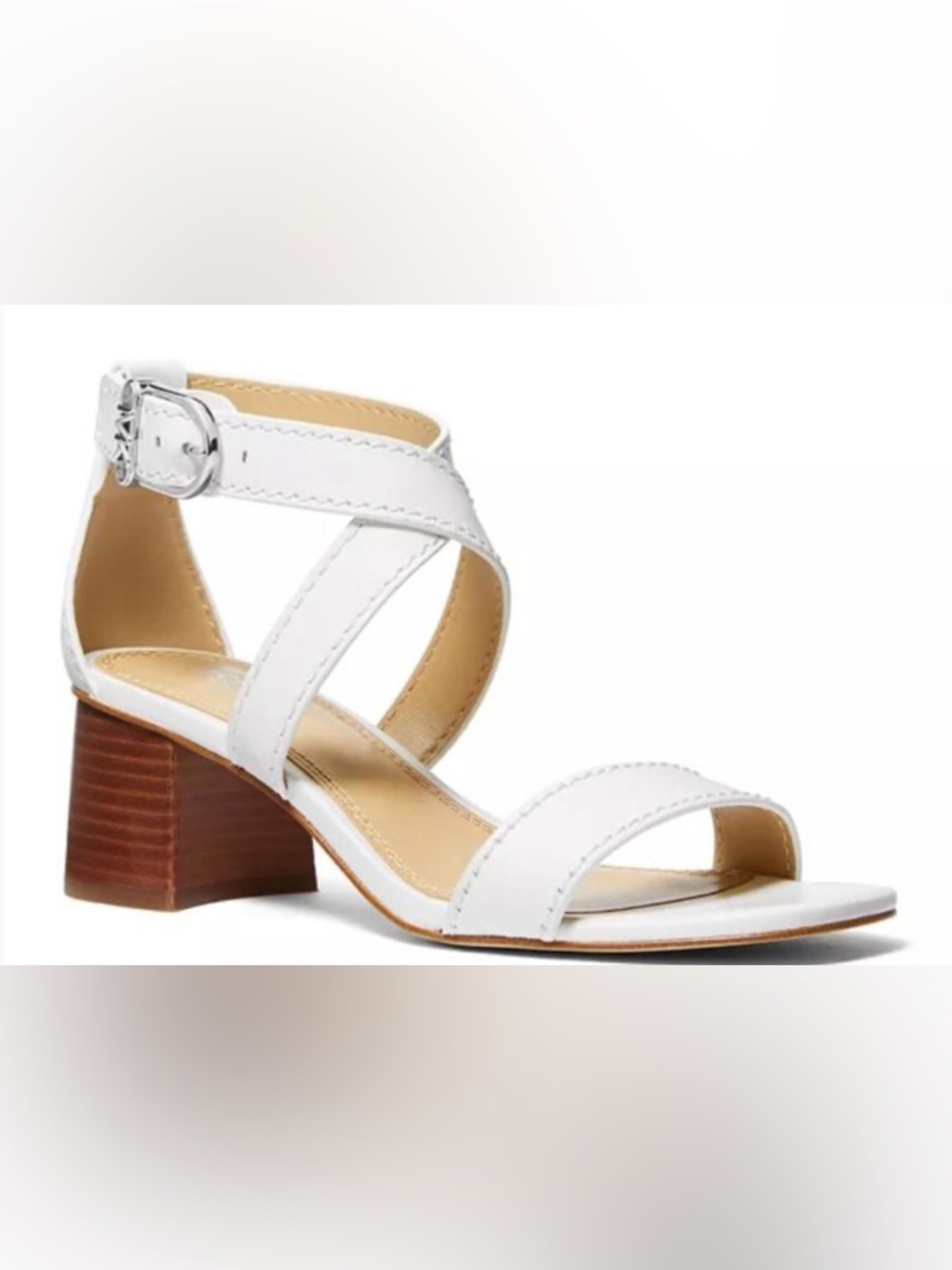 NWOB Michael Kors Ashton White Crisscros Block Heel Sandals